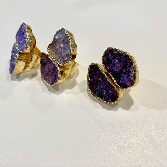 Amethyst Druzy 14k Gold Plated Ring NWT - Picture 4 of 9